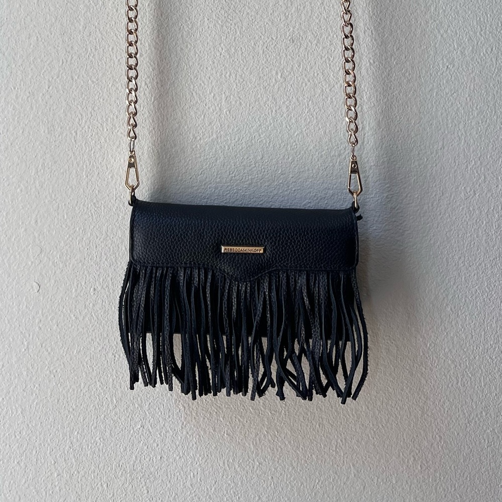 Rebecca Minkoff black small crossbody with gold chain